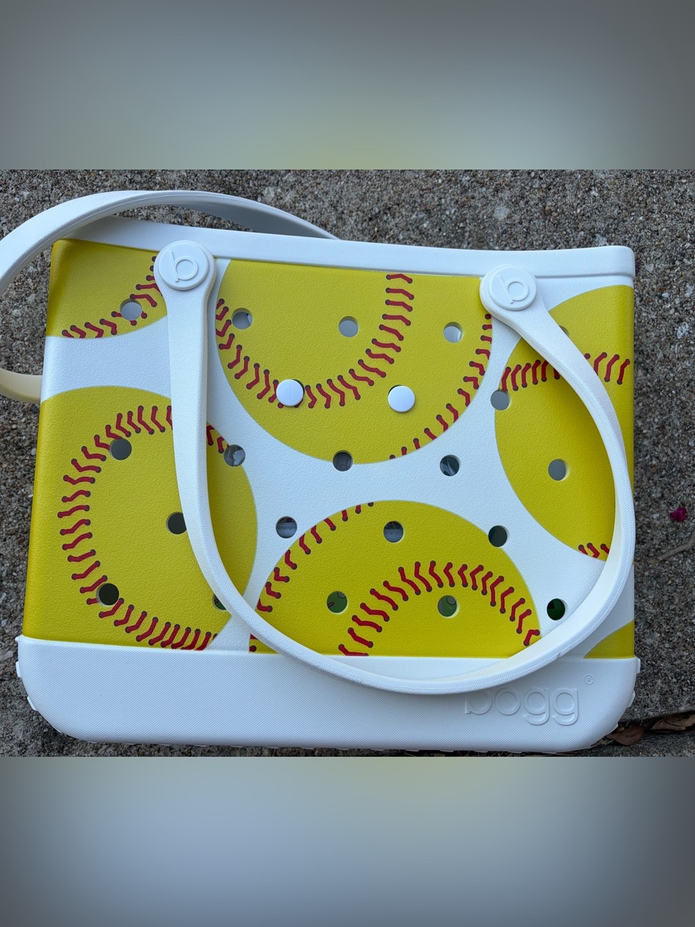 Womens bogg bag Bright Softball Print White Tote